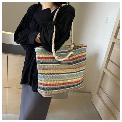 Striped Straw Tote Bag