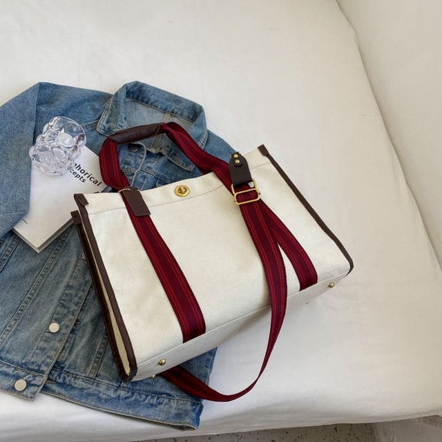 Striped Top Handle Crossbody Bag - Off-White / S