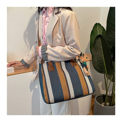 Striped Tote Bag / Bag Charm / Set