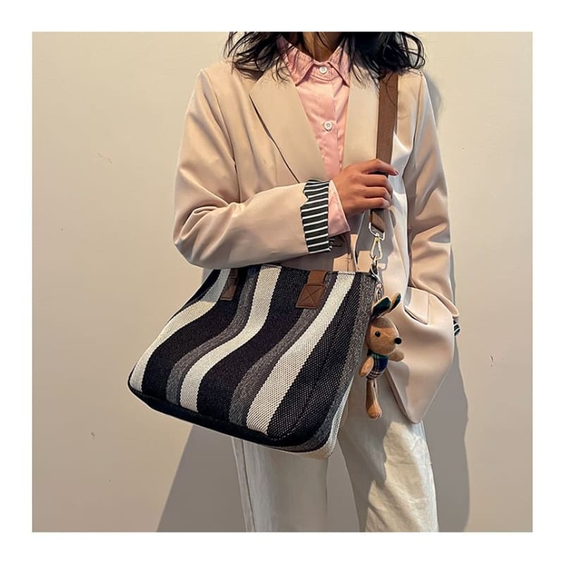 Striped Tote Bag / Bag Charm / Set