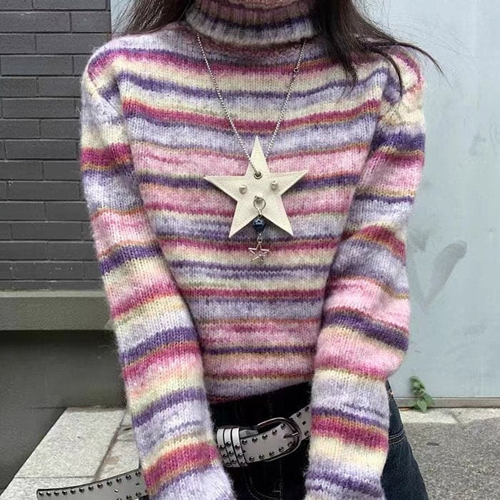 Striped Turtleneck Sweater - Sweater