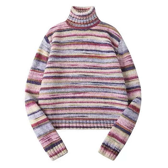 Striped Turtleneck Sweater - S / Pink - Sweater