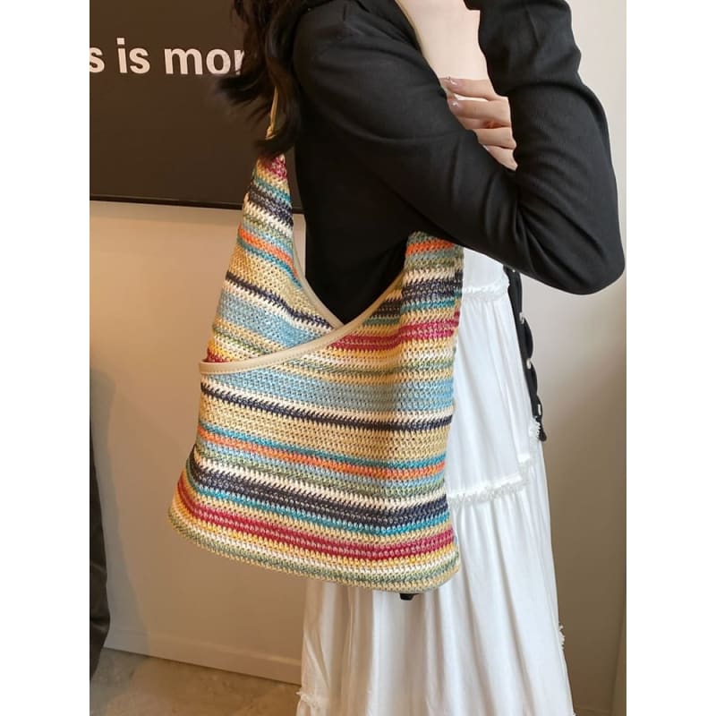 Striped Woven Shoulder Bag