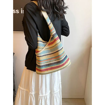 Striped Woven Shoulder Bag