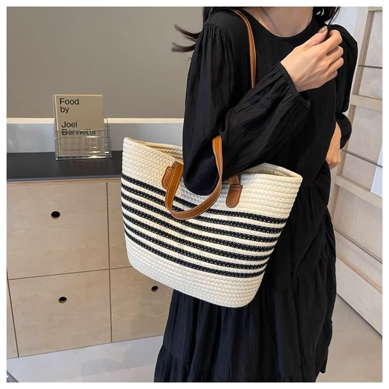 Striped Woven Tote Bag