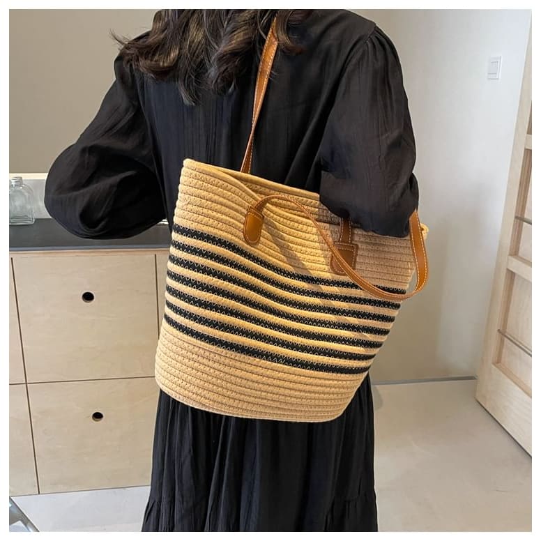 Striped Woven Tote Bag