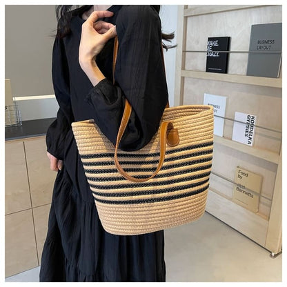 Striped Woven Tote Bag