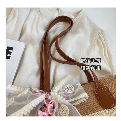 Striped Woven Tote Bag / Scarf / Bag Cham / Set