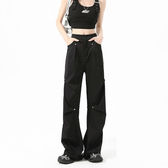 Stud High Waist Button - Black / S