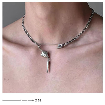 Stud Safety Pin Pendant Alloy Choker