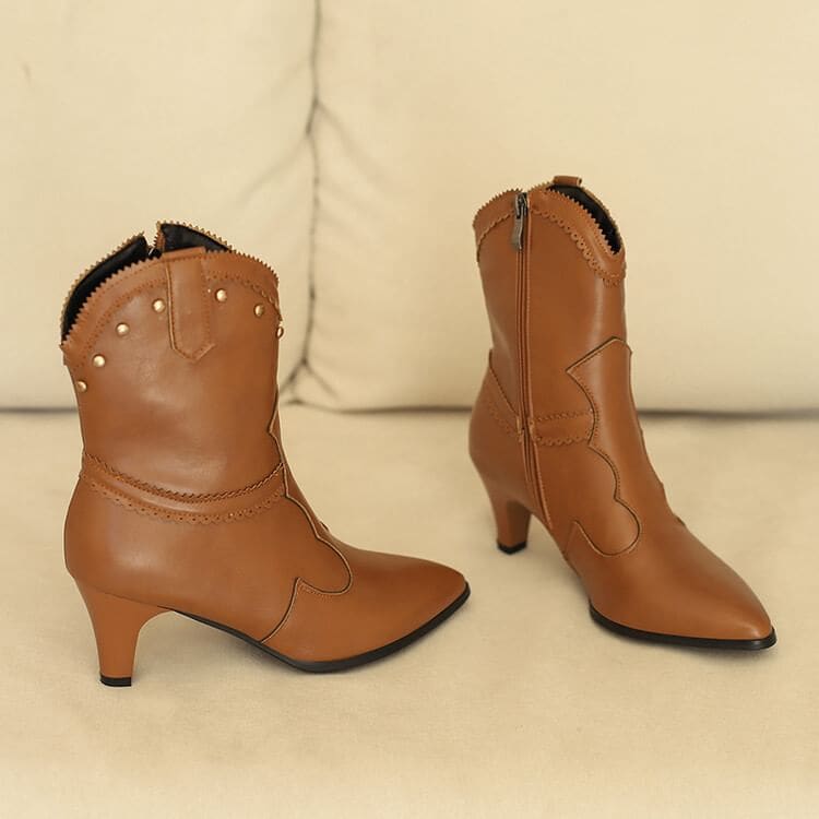 Studded Chunky Heel Short Boots