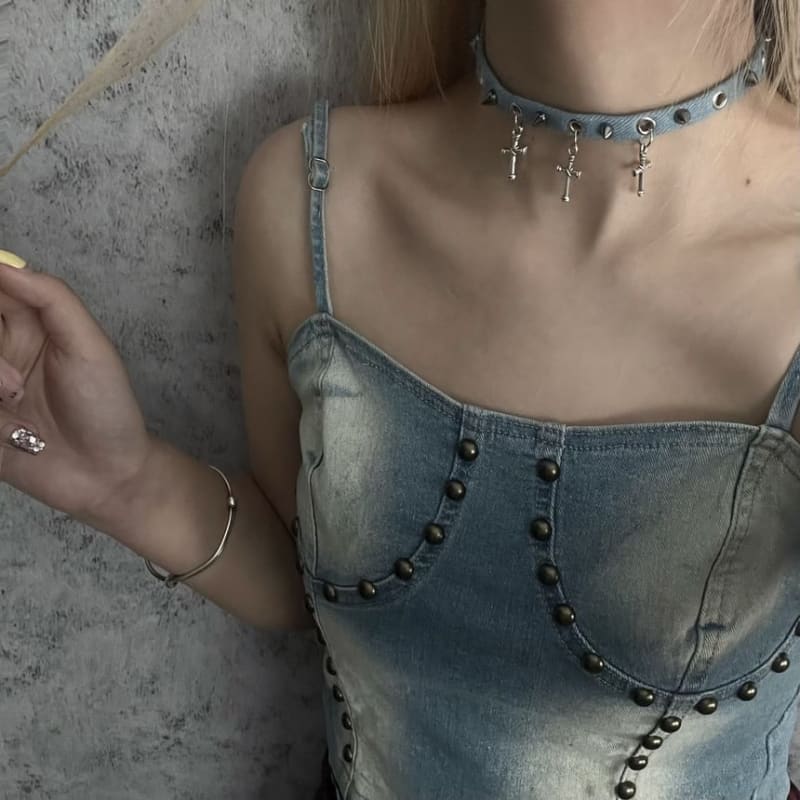 Studded Denim Choker