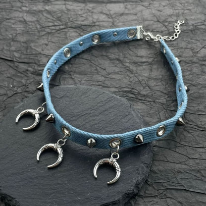 Studded Denim Choker