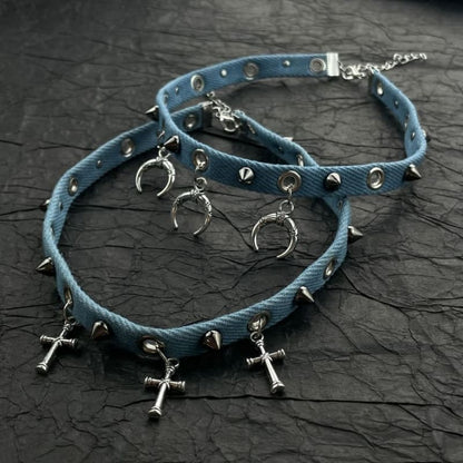 Studded Denim Choker