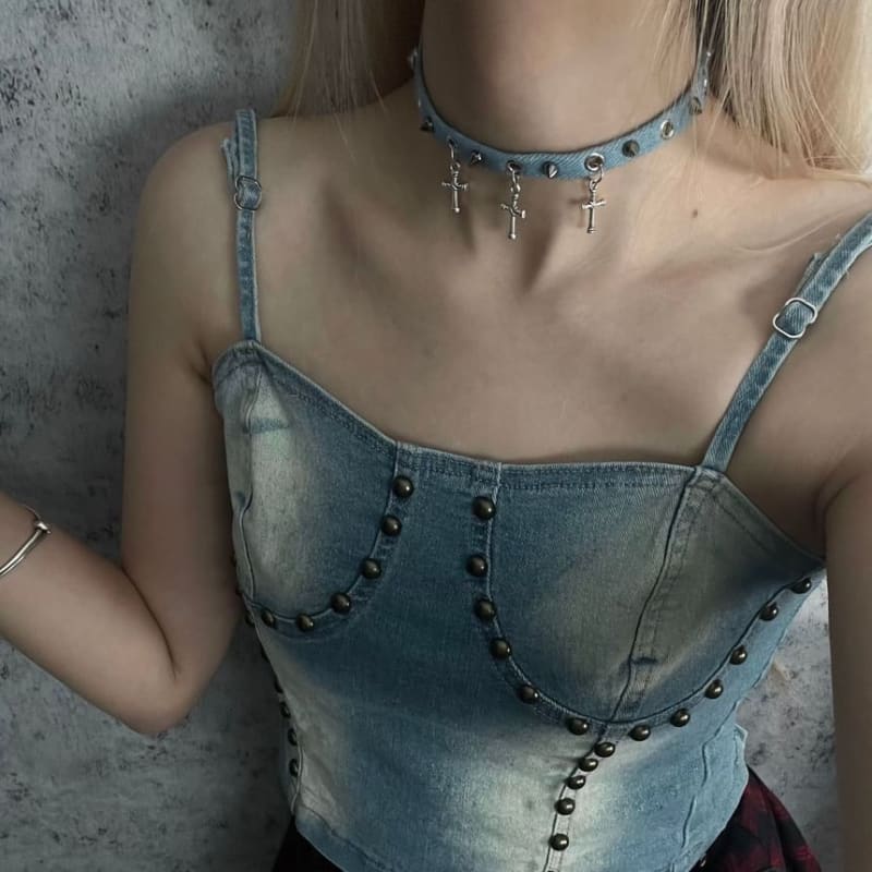 Studded Denim Choker