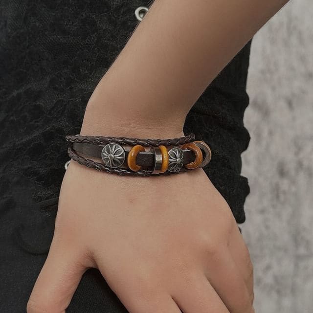 Studded Layered Bangle - Coffee / One Size