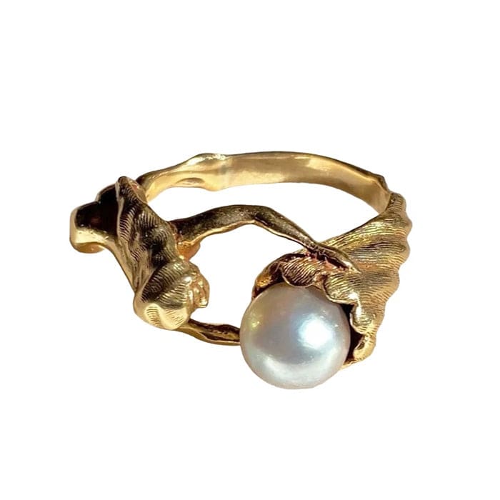 Stylish Asymmetrical Pearl Ring - 6 / Gold - ring