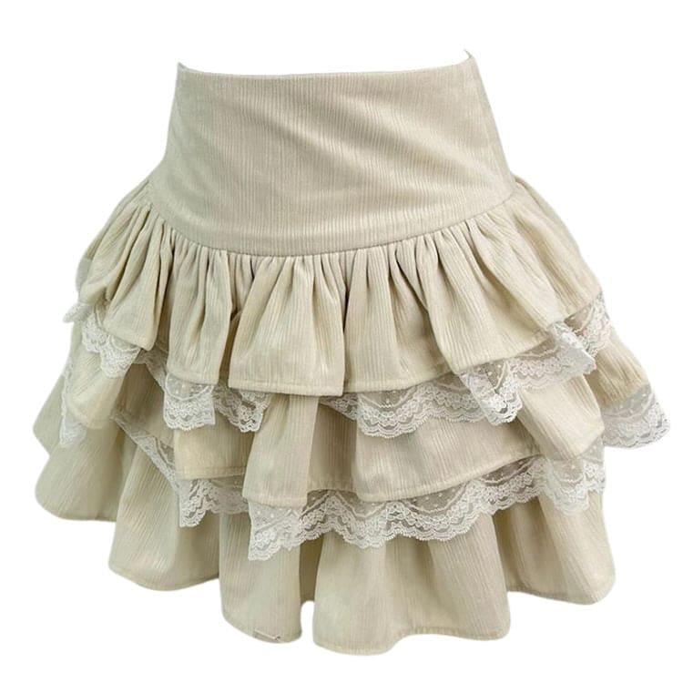 Stylish Ruffled Lace Skirt - S / Beige - Skirt