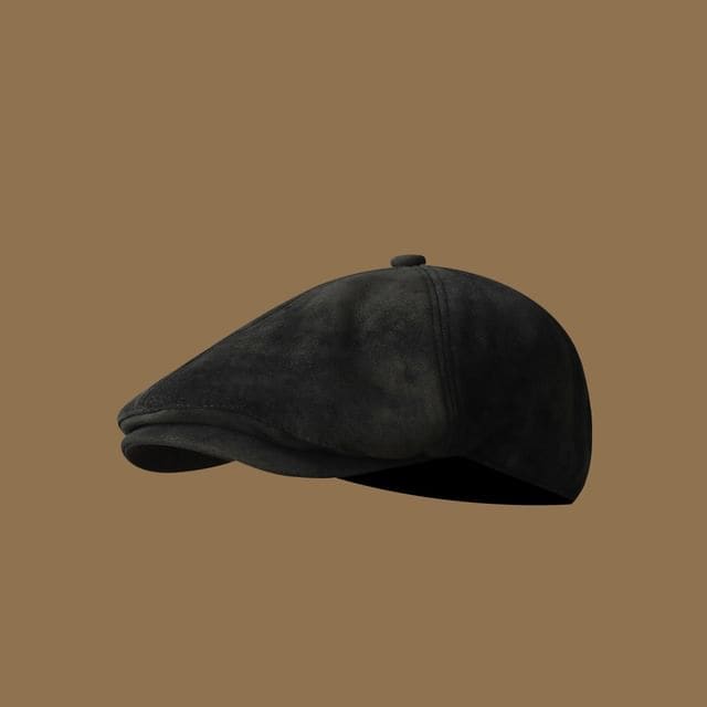 Suede Newsboy Cap - Black / One Size