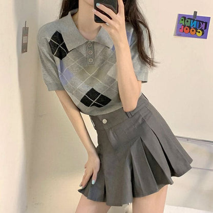 Summer Argyle Collar Top - Tops