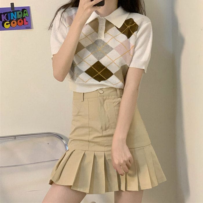 Summer Argyle Collar Top - Tops