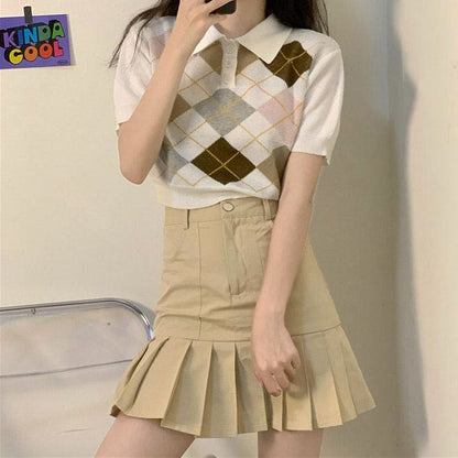 Summer Argyle Collar Top - Tops