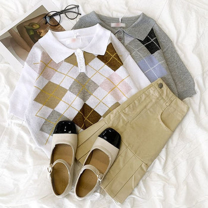 Summer Argyle Collar Top - Tops