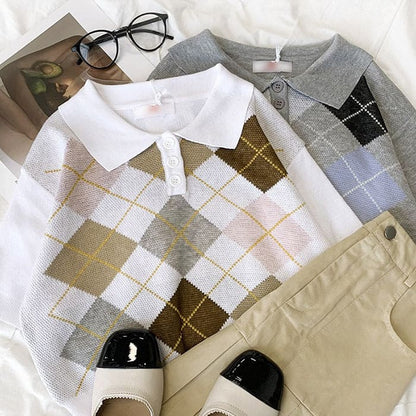 Summer Argyle Collar Top - Tops