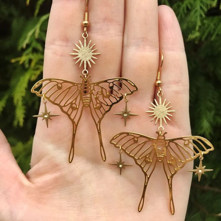 Sun and Butterfly Earrings - Standart / Gold - earrings