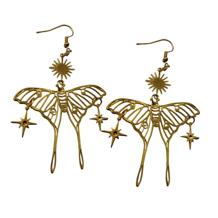 Sun and Butterfly Earrings - Standart / Gold - earrings