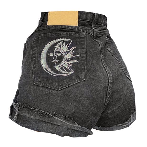 Sun Moon Denim Shorts - Pants