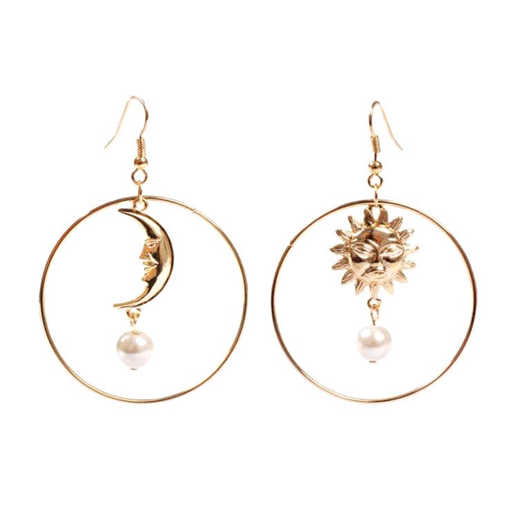 Sun & Moon Earrings - Standart / Gold - earrings