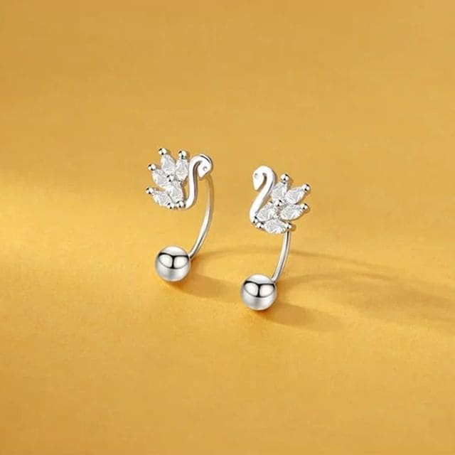 Swan Ear Stud - 1 Pair - Swan - Stud - Silver / One Size