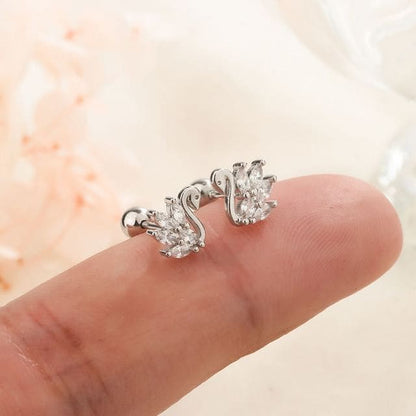 Swan Ear Stud - 1 Pair - Swan - Silver / One Size