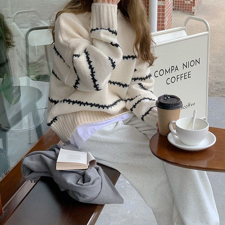 Sweet Aesthetic Striped Sweater - Sweater