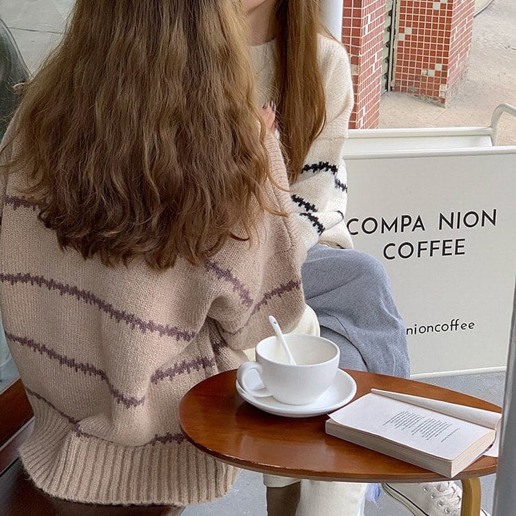 Sweet Aesthetic Striped Sweater - Sweater