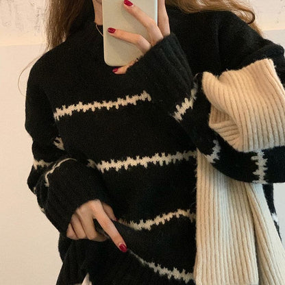 Sweet Aesthetic Striped Sweater - Sweater