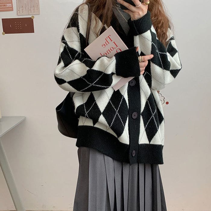 Sweet Argyle Cardigan - Cardigan