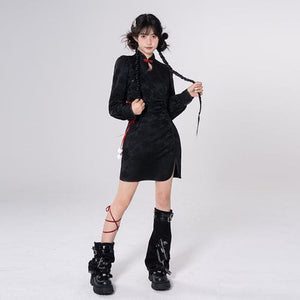 Sweet Black Red Fluffy Dragon Outfit ON814 - Black long