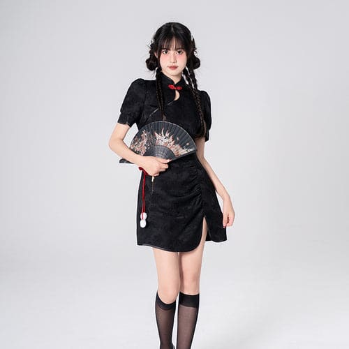 Sweet Black Red Fluffy Dragon Outfit ON814 - Black Short