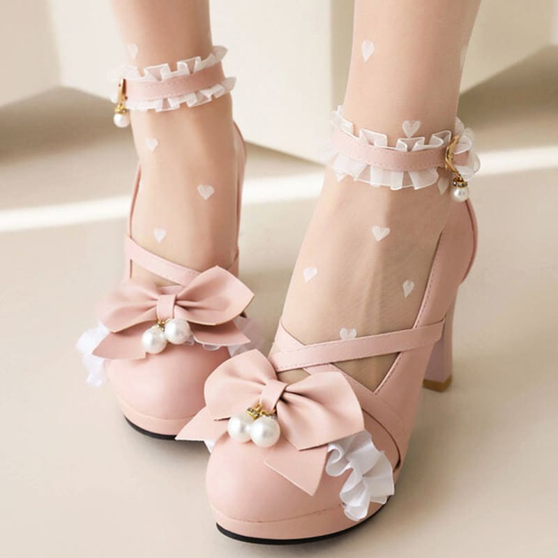 Sweet Bow Decor Lace Chunk Heel Sandals