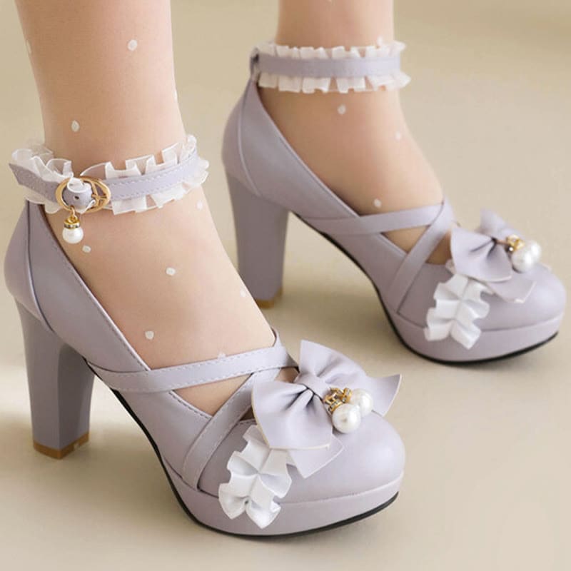 Sweet Bow Decor Lace Chunk Heel Sandals