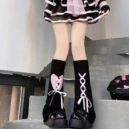 Sweet Bow Lolita Heart Socks - Black / One Size