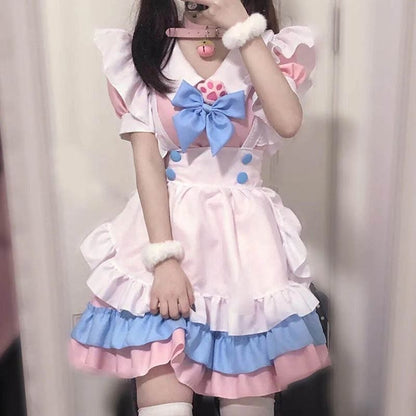 Sweet Bow Ruffle Maid Lolita Princess Dress - A Set / XS