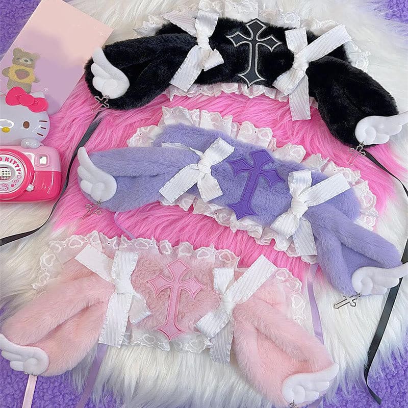 Sweet Bowknot Cross Decor Lolita Plush Hat