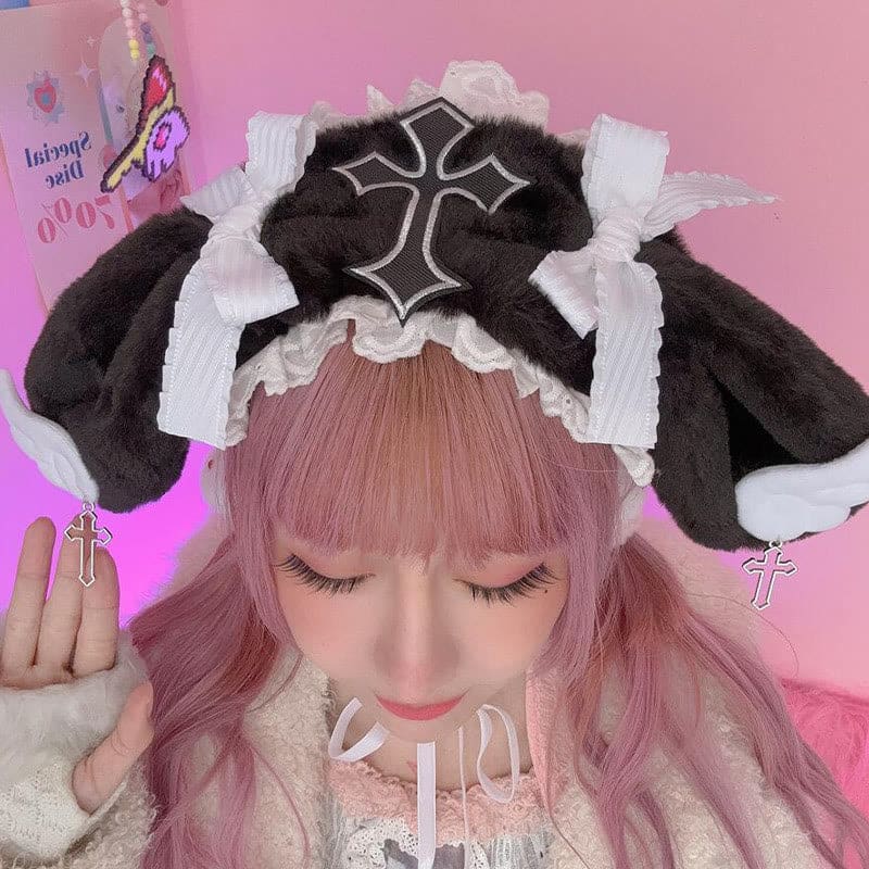 Sweet Bowknot Cross Decor Lolita Plush Hat