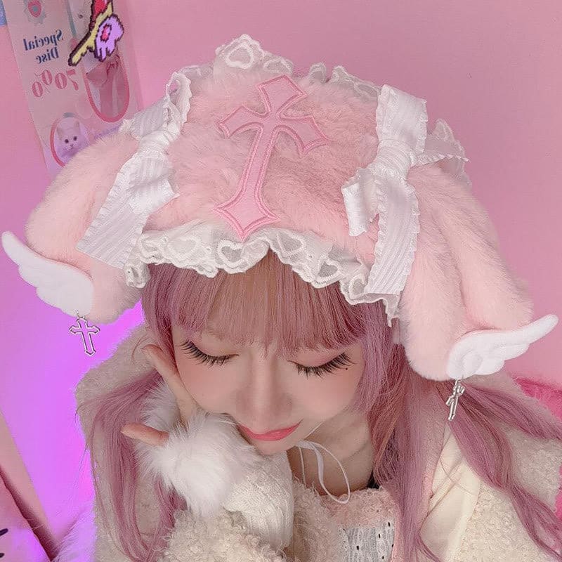 Sweet Bowknot Cross Decor Lolita Plush Hat