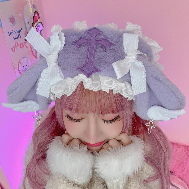 Sweet Bowknot Cross Decor Lolita Plush Hat