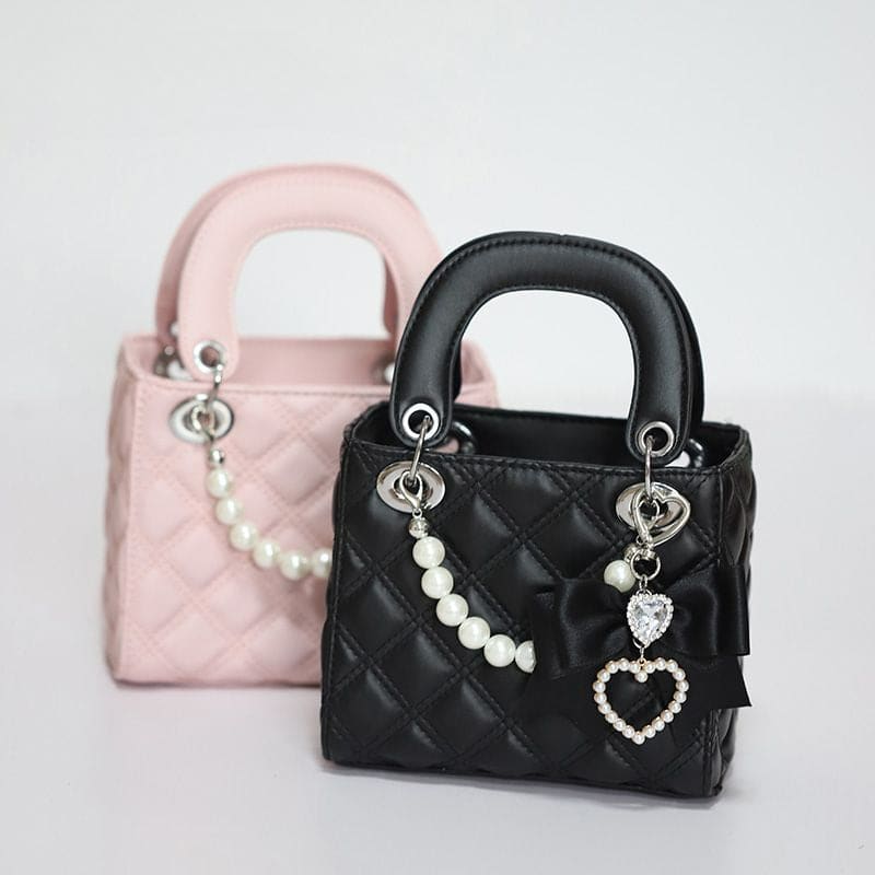 Sweet Bowknot Pearl Heart Handbag - Lovesickdoe