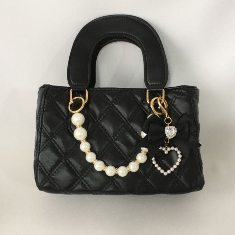 Sweet Bowknot Pearl Heart Handbag - Lovesickdoe - black